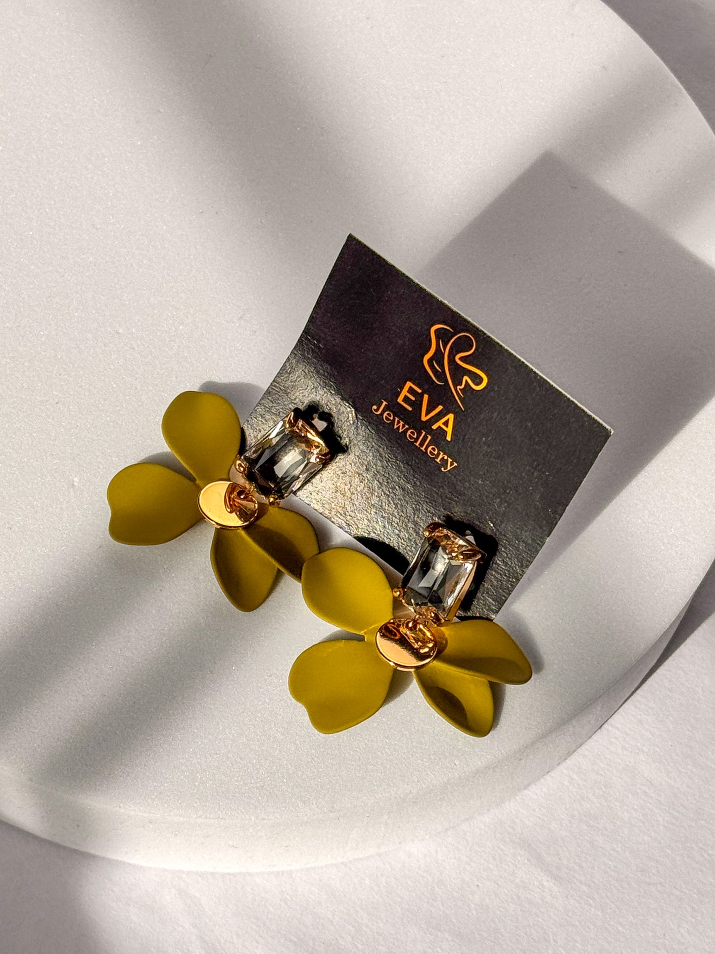EVA Green Floral Statement Earrings with Crystal and Gold Accents