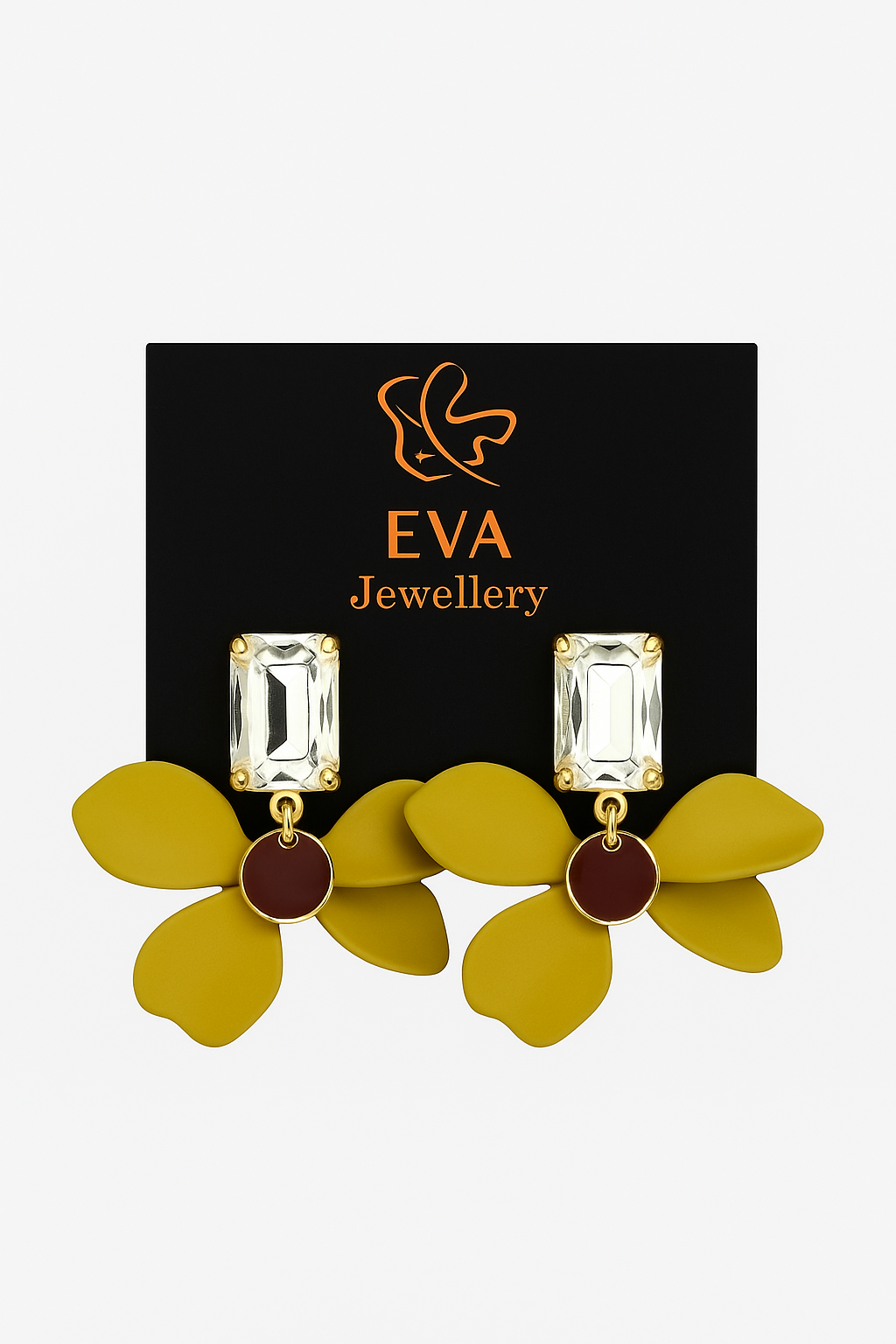 EVA Green Floral Statement Earrings with Crystal and Gold Accents