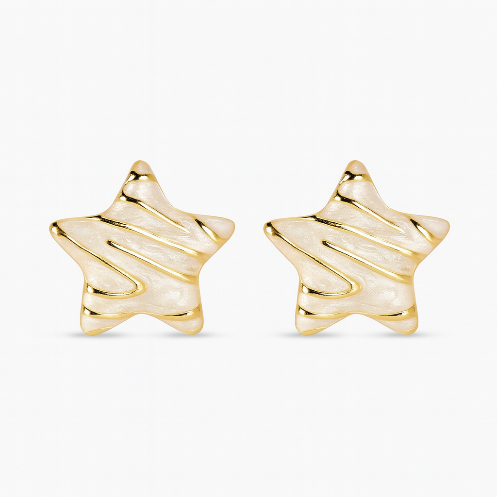 Eva Anti-Tarnish Star Stud Earrings – Lightweight Statement Jewellery (White | Black | Pink) Under ₹999