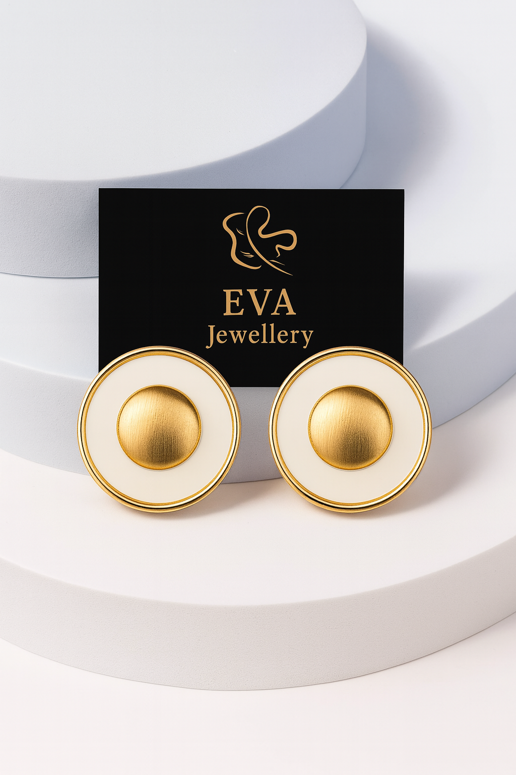 Eva Jewellery Round Enamel Stud Earrings – Black & White Gold-Tone Options | Anti-Tarnish Statement Piece