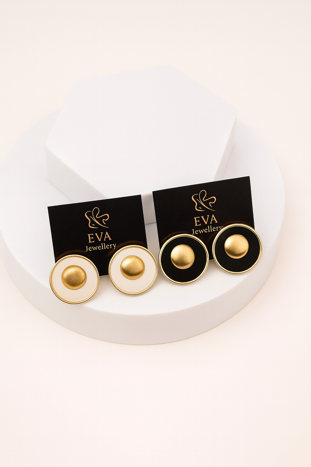 Eva Jewellery Round Enamel Stud Earrings – Black & White Gold-Tone Options | Anti-Tarnish Statement Piece