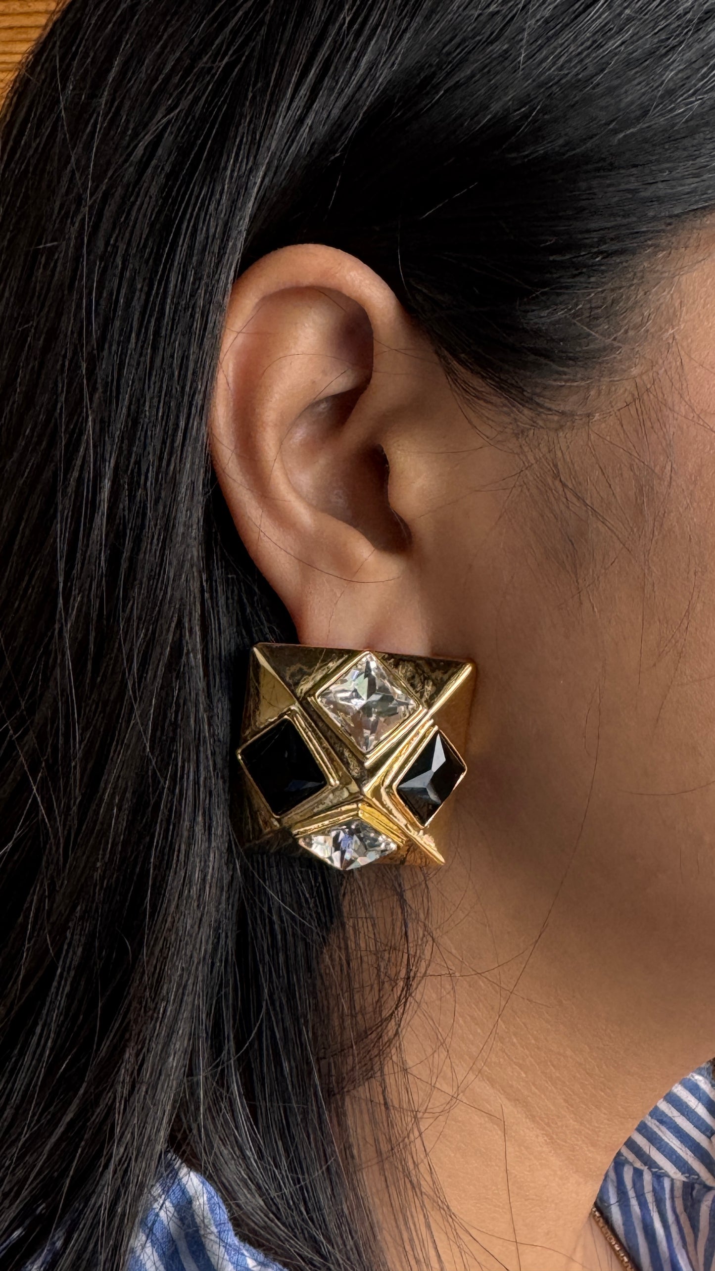 Chunky Black & Gold Statement Stud Earrings |Party Wear Jewelry