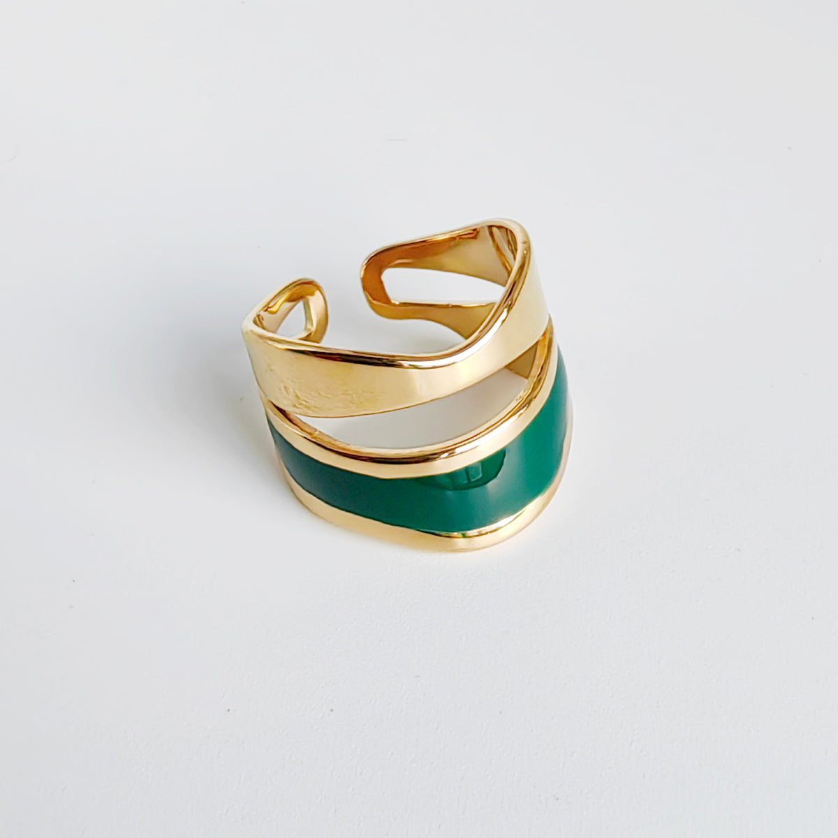 Enamel Wave Adjustable Rings – Gold Finish (Black, Mint, Green)