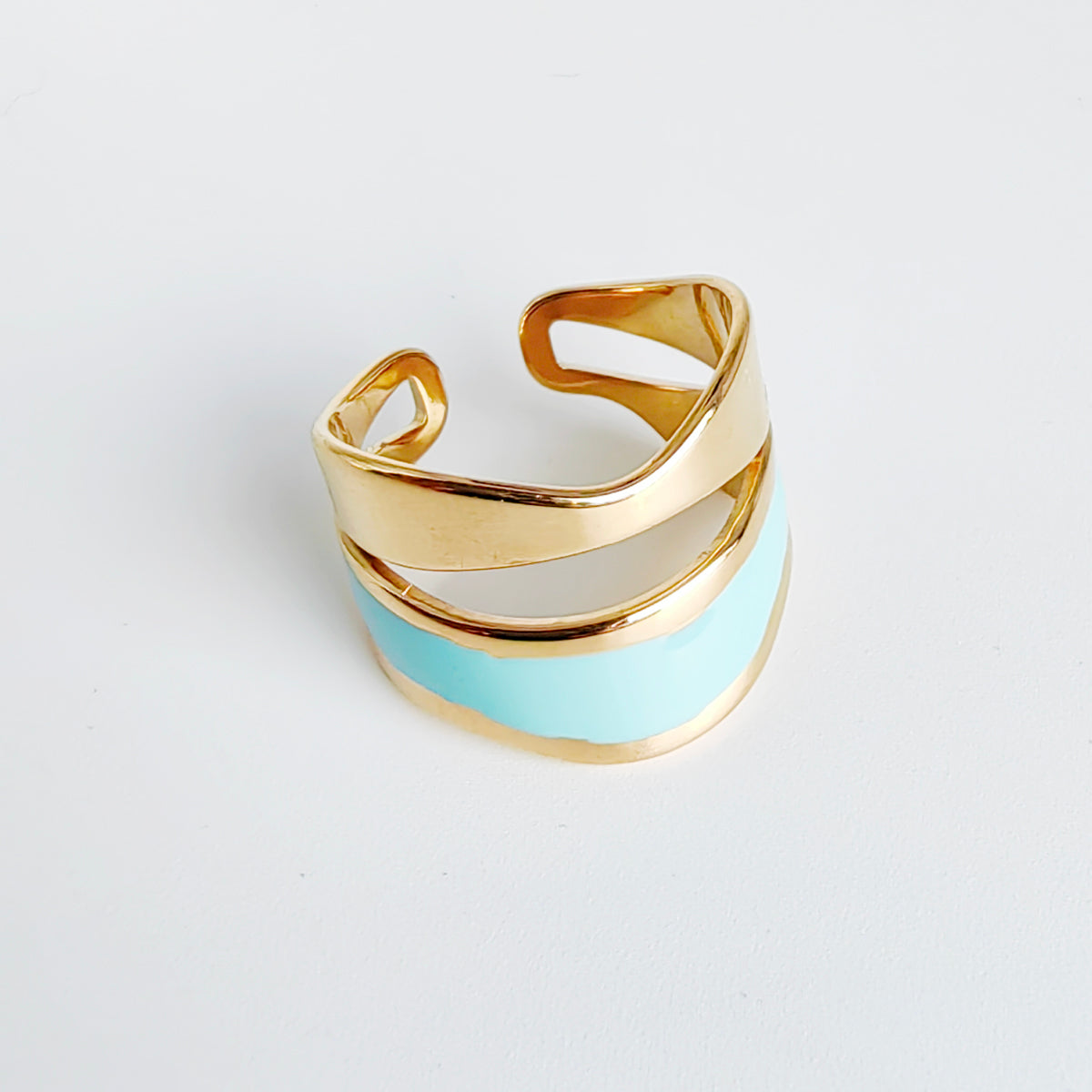 Enamel Wave Adjustable Rings – Gold Finish (Black, Mint, Green)