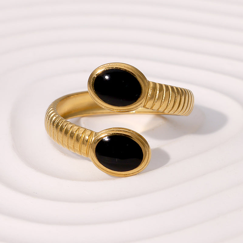 Gem Duo Adjustable Rings – Gold Finish (Black, White, Red)