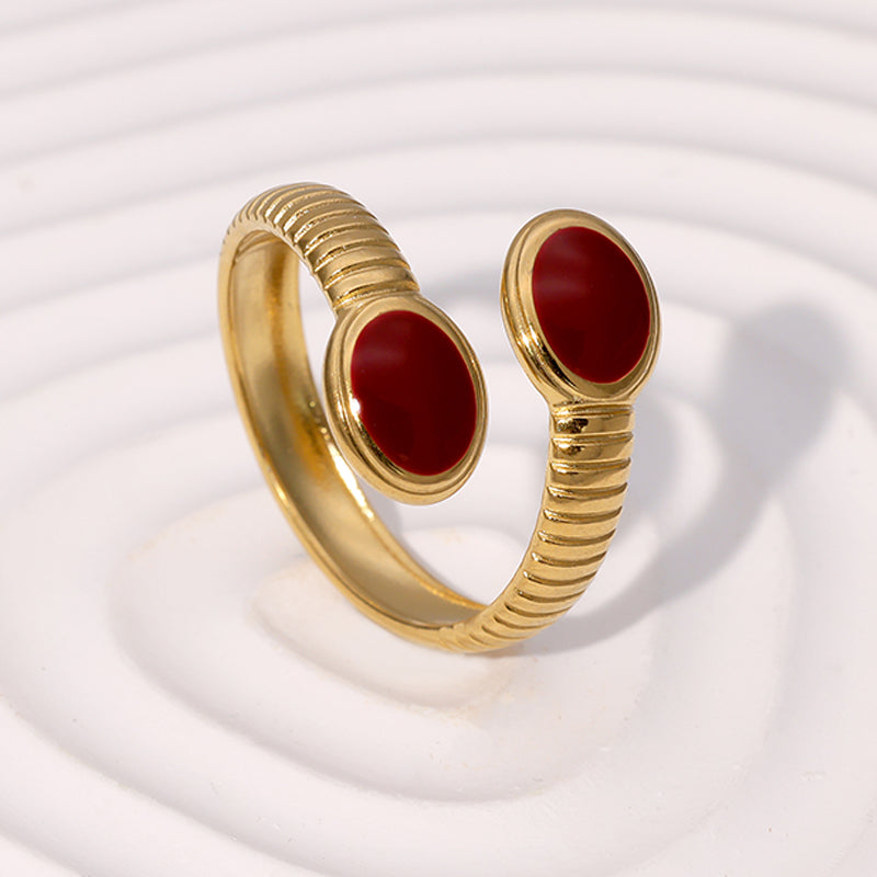Gem Duo Adjustable Rings – Gold Finish (Black, White, Red)