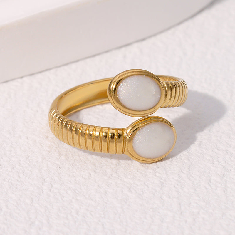 Gem Duo Adjustable Rings – Gold Finish (Black, White, Red)