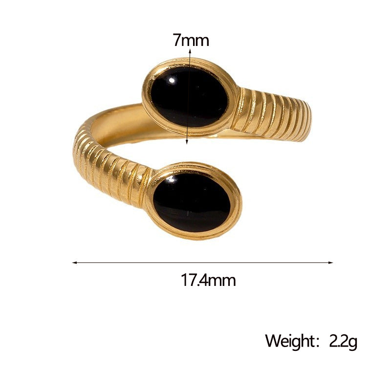 Gem Duo Adjustable Rings – Gold Finish (Black, White, Red)