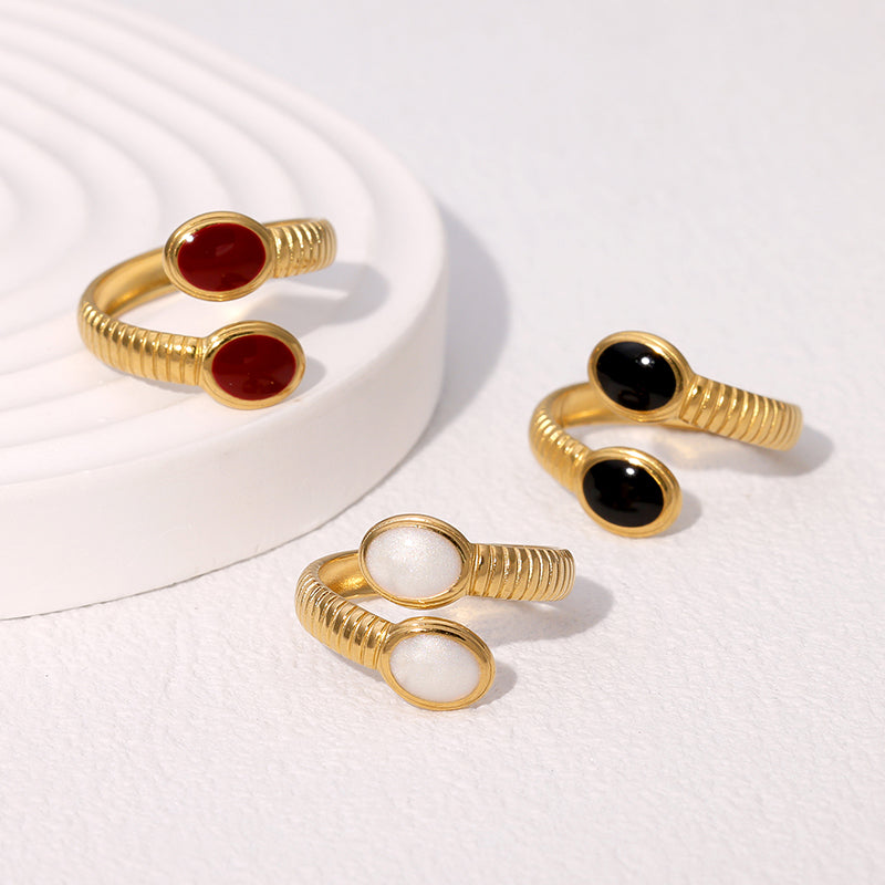 Gem Duo Adjustable Rings – Gold Finish (Black, White, Red)