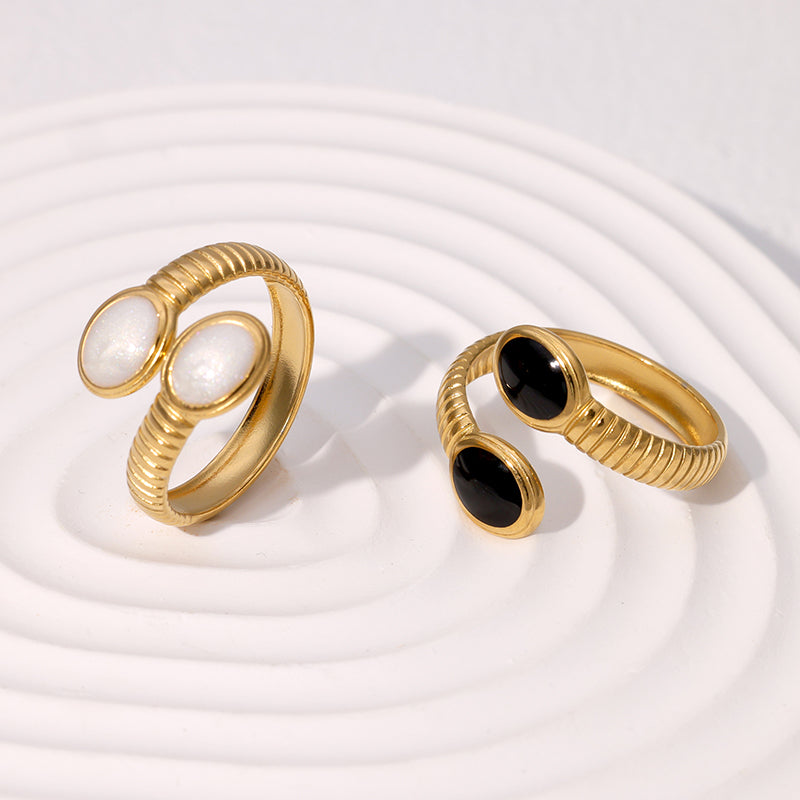 Gem Duo Adjustable Rings – Gold Finish (Black, White, Red)