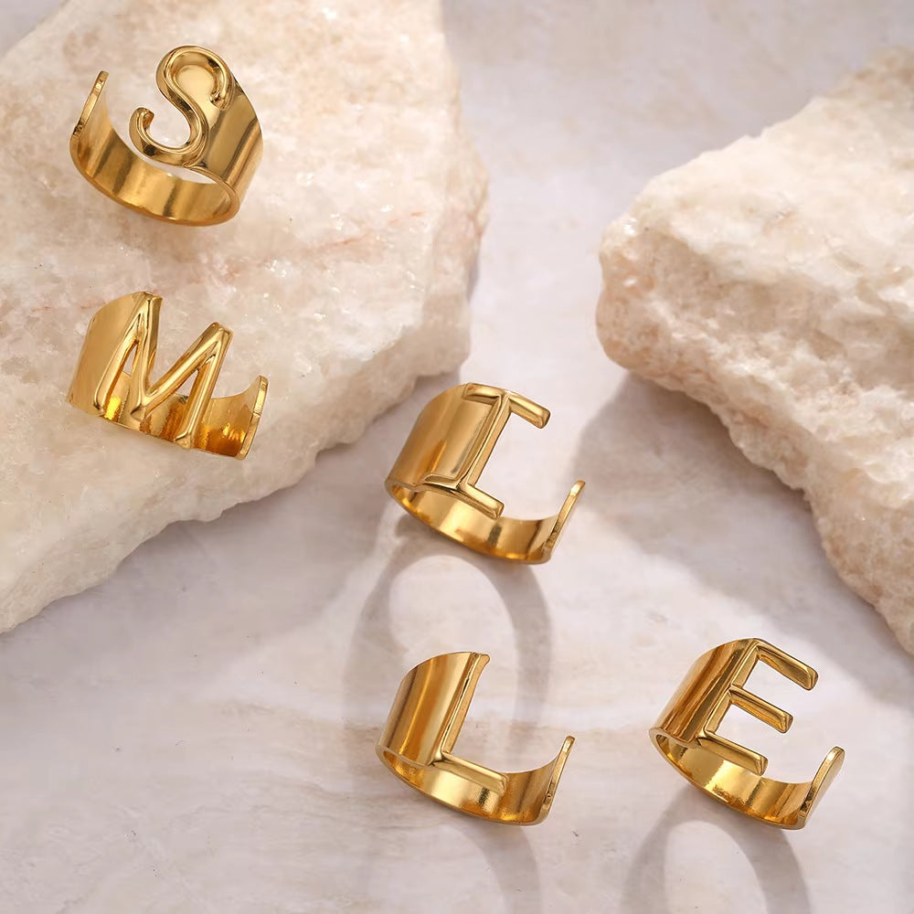 Gold Alphabet Rings Set β Anti-Tarnish Adjustable Initial Rings Under βΉ999
