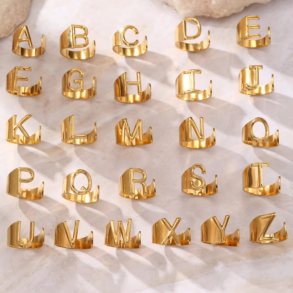 Gold Alphabet Rings Set β Anti-Tarnish Adjustable Initial Rings Under βΉ999