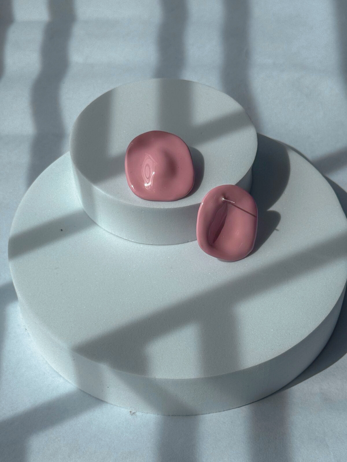 Eva Pink Irregular Stud Earrings – Minimalist Enamel Statement Jewelry