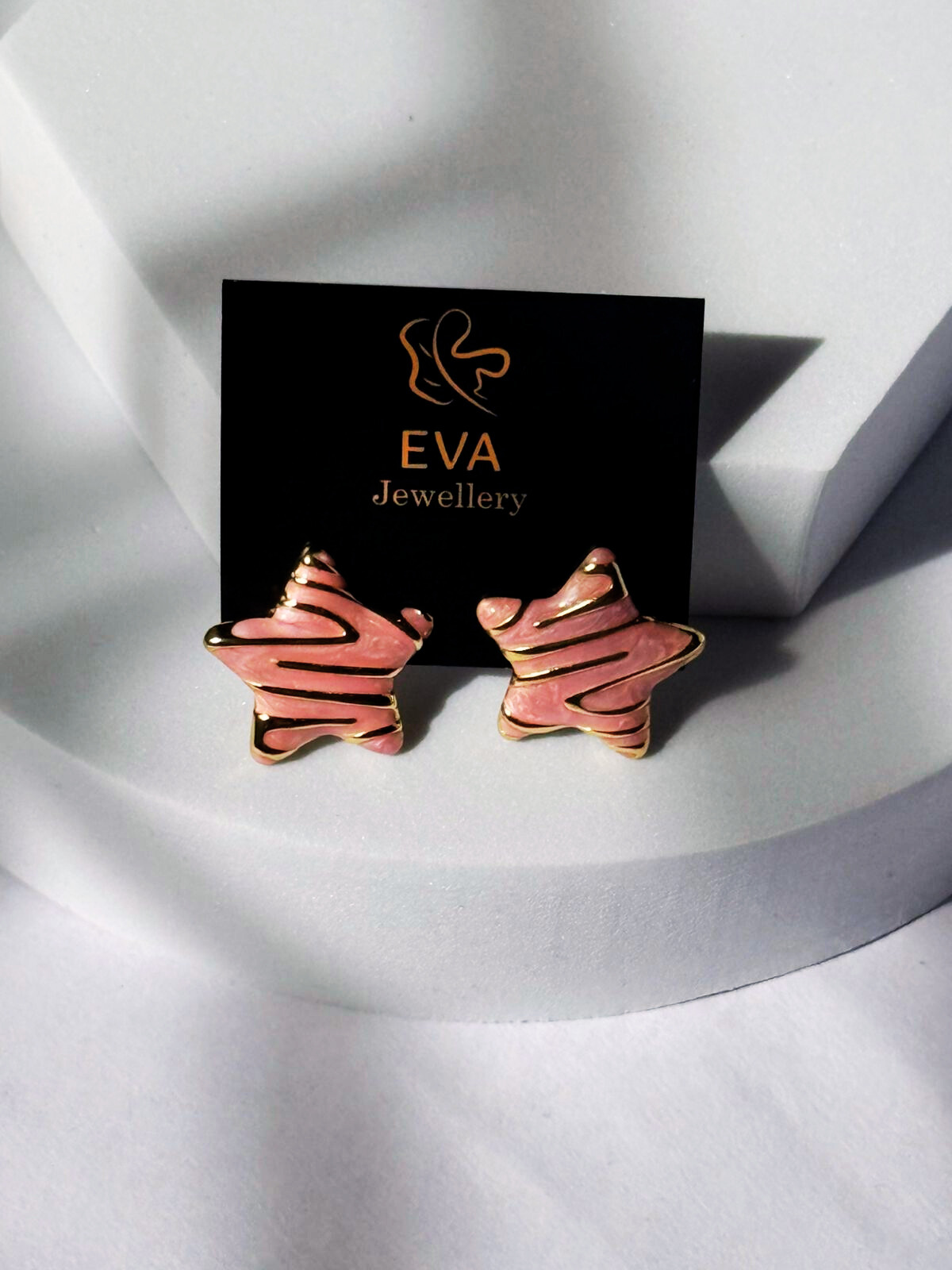 Eva Anti-Tarnish Star Stud Earrings – Lightweight Statement Jewellery (White | Black | Pink) Under ₹999