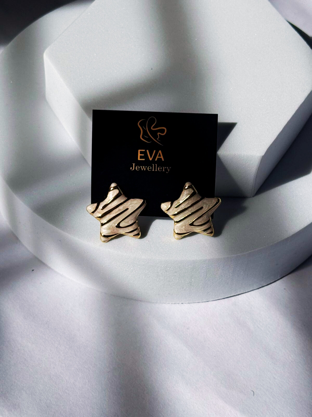 Eva Anti-Tarnish Star Stud Earrings – Lightweight Statement Jewellery (White | Black | Pink) Under ₹999
