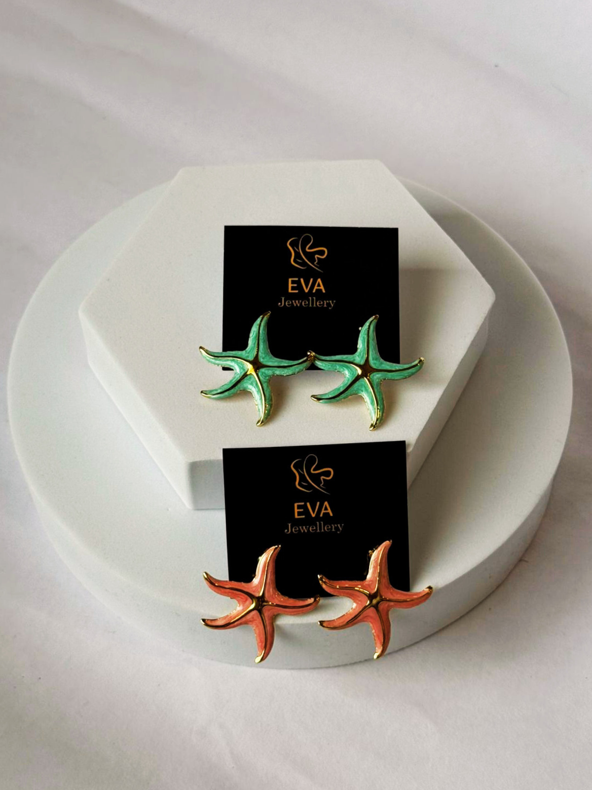 Eva Anti-Tarnish Starfish Stud Earrings – Lightweight Enamel Jewellery (Green | Peach) Under ₹999