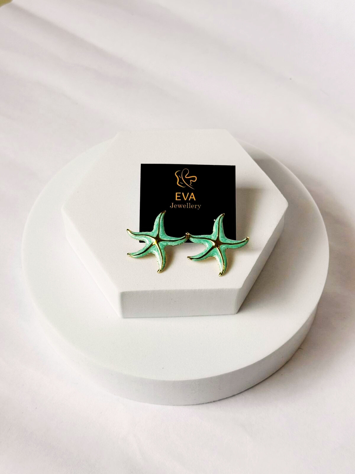 Eva Anti-Tarnish Starfish Stud Earrings – Lightweight Enamel Jewellery (Green | Peach) Under ₹999