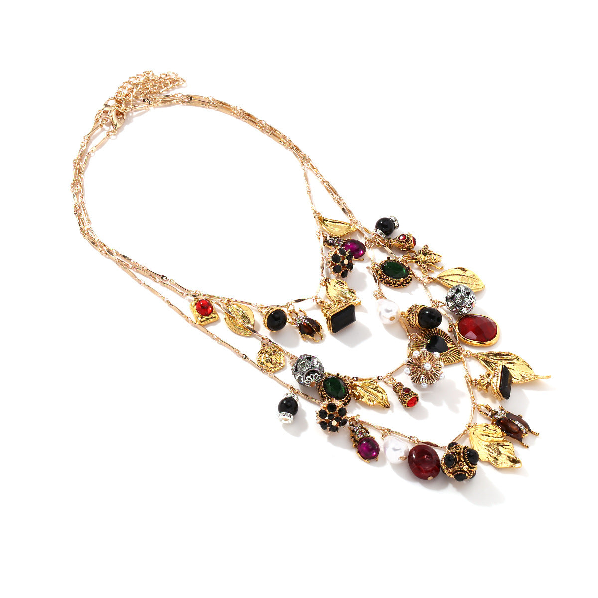 3-in-1 Layered Necklace Set – Gold Plated Boho Charms with Colorful Stones & Pearls