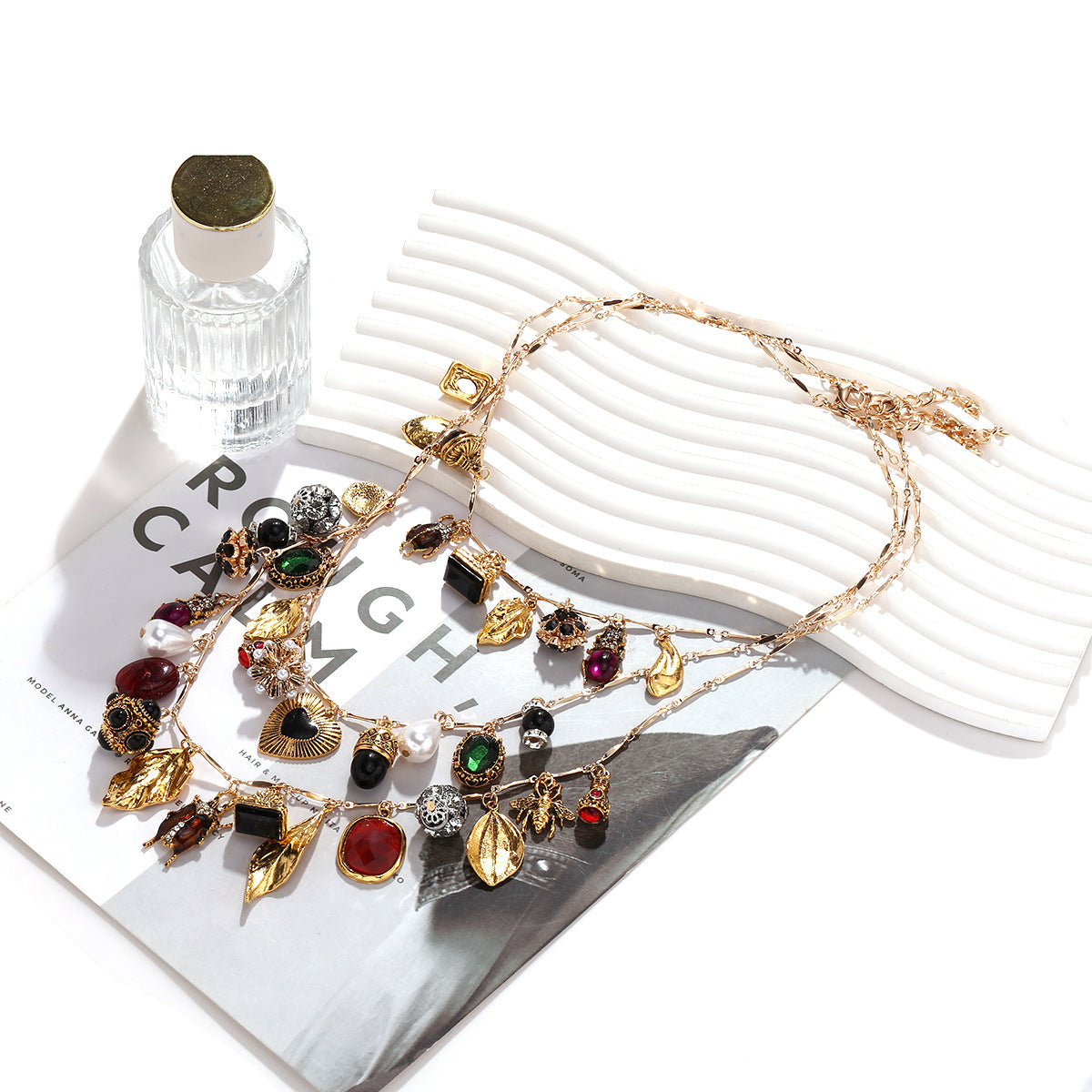 3-in-1 Layered Necklace Set – Gold Plated Boho Charms with Colorful Stones & Pearls