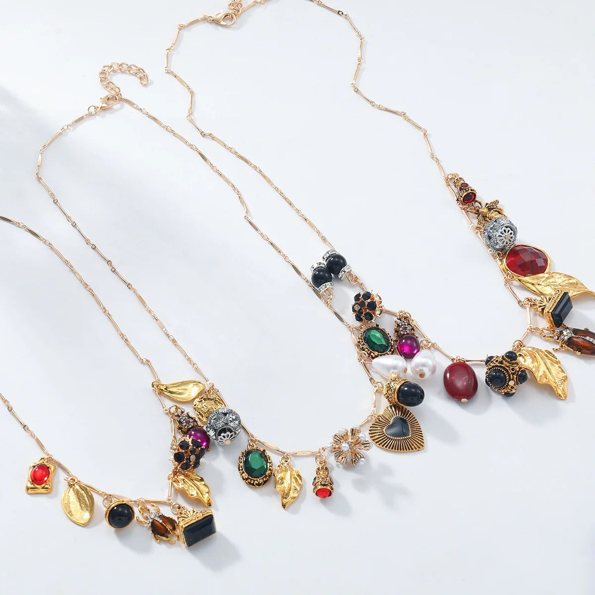3-in-1 Layered Necklace Set – Gold Plated Boho Charms with Colorful Stones & Pearls