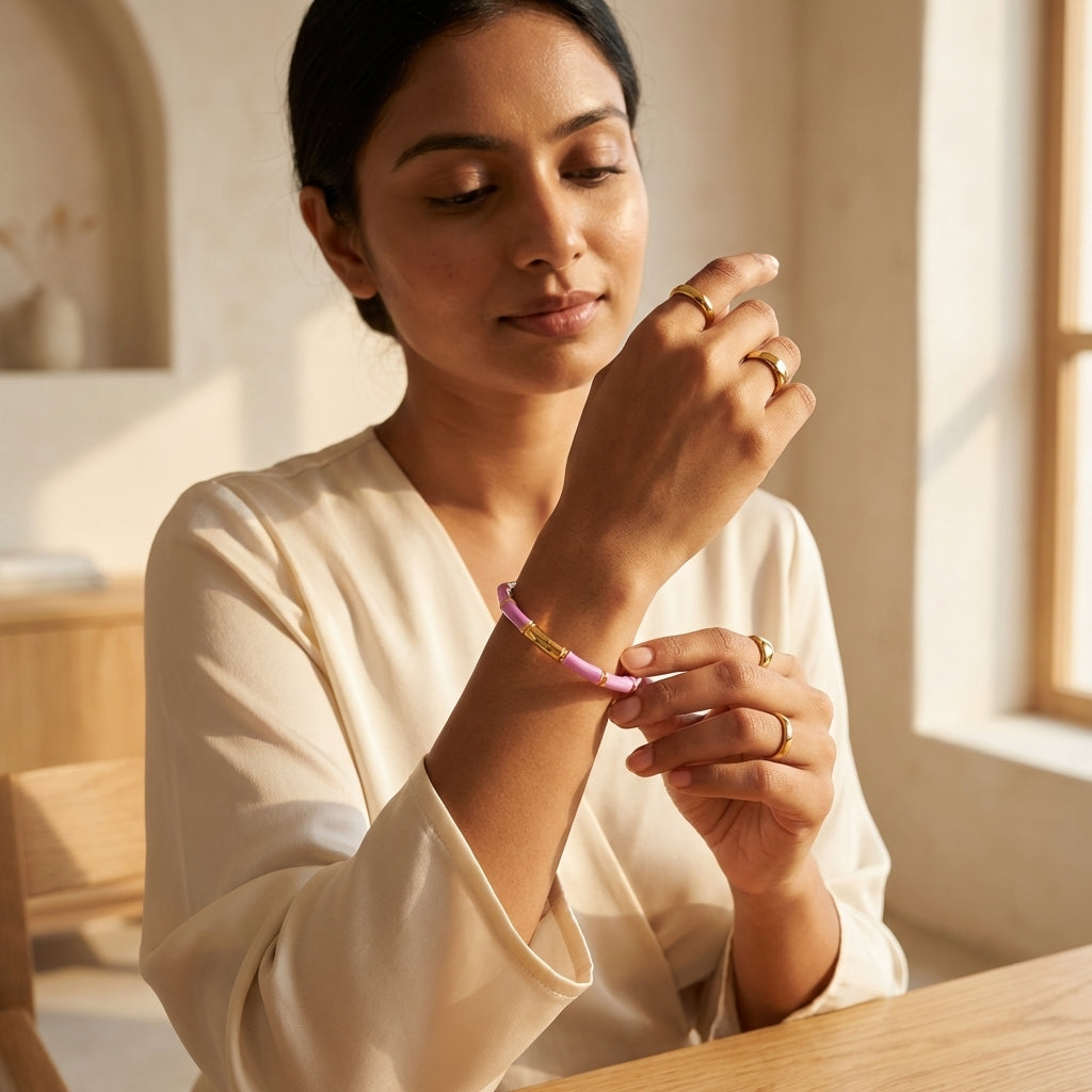 Luxury Bamboo Enamel Bracelet – Stackable Colorful Women’s Bangle