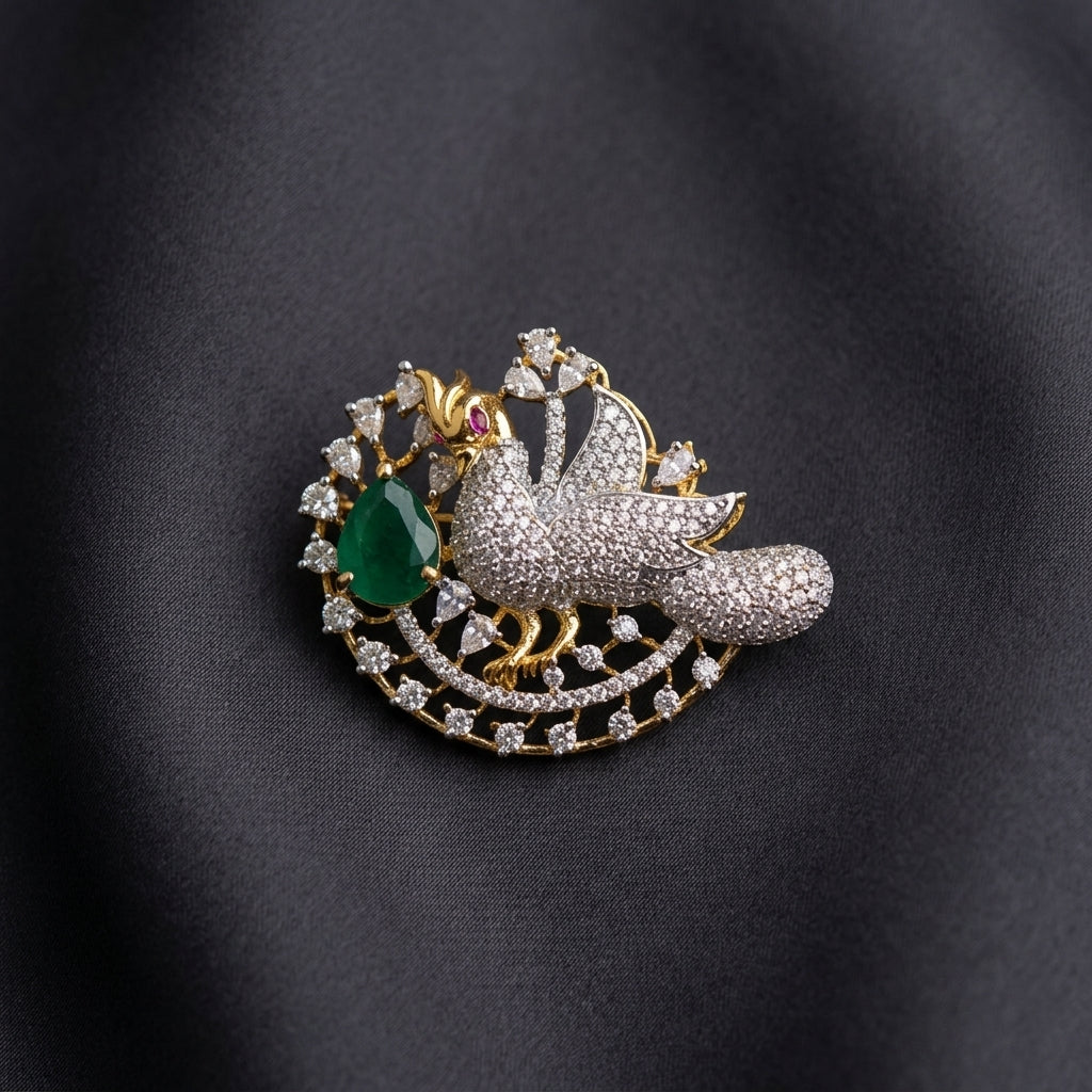Emerald Swan Brooch – Gold Plated Zircon Statement Pin