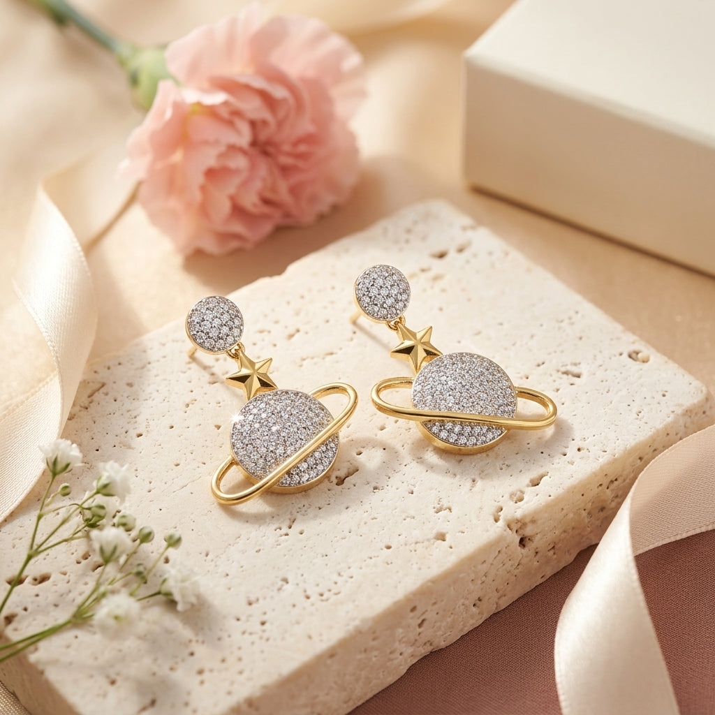 Saturn Star Earrings – 18K Gold Plated Cat Studs