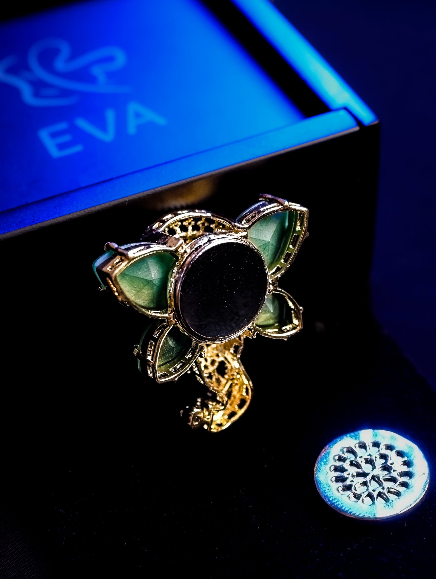 Emerald Elephant Magnetic Brooch in Brass with Zircon Stones | Luxury Ethnic Brooch