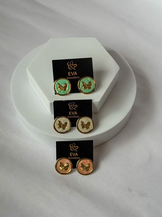 Butterfly Aura Round Stud Earrings – Anti-Tarnish, Nickel-Free, Under ₹999