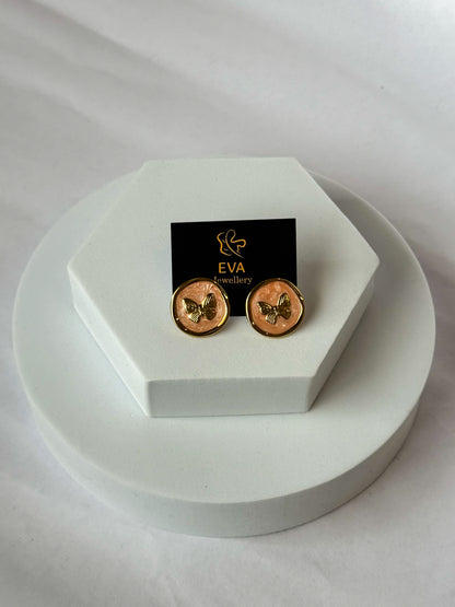 Butterfly Aura Round Stud Earrings – Anti-Tarnish, Nickel-Free, Under ₹999