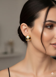 Chunky Black & Gold Statement Stud Earrings |Party Wear Jewelry