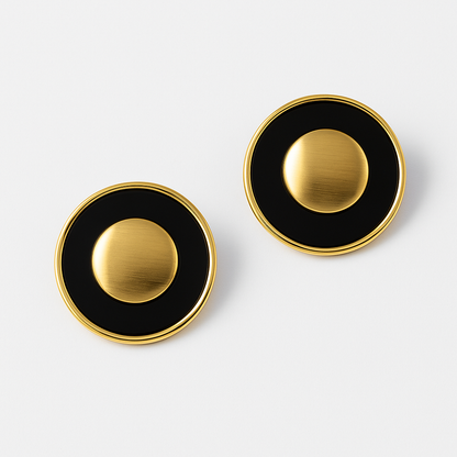 Eva Jewellery Round Enamel Stud Earrings – Black & White Gold-Tone Options | Anti-Tarnish Statement Piece