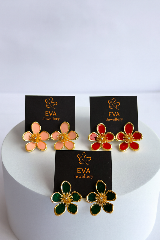 Anti-Tarnish Enamel Flower Stud Earrings – Lightweight Everyday Jewelry