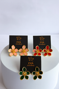 Anti-Tarnish Enamel Flower Stud Earrings – Lightweight Everyday Jewelry