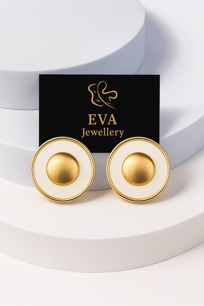Eva Jewellery Round Enamel Stud Earrings – Black & White Gold-Tone Options | Anti-Tarnish Statement Piece