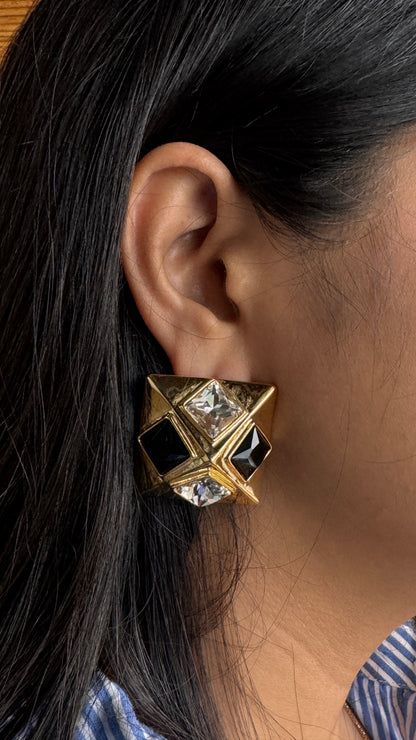 Chunky Black & Gold Statement Stud Earrings |Party Wear Jewelry