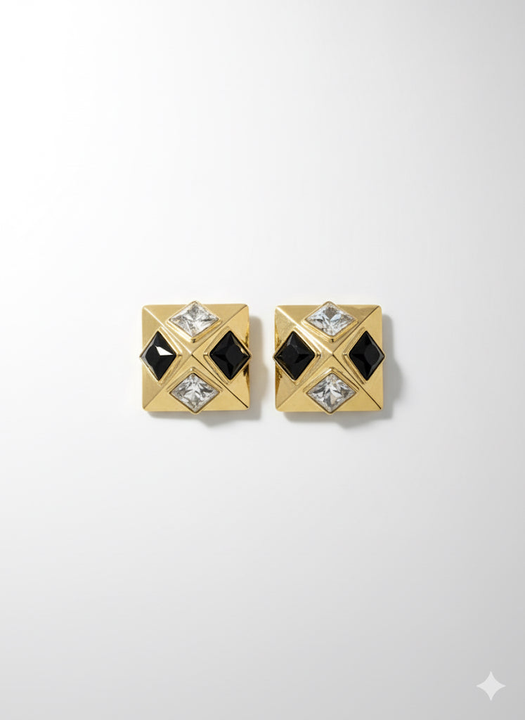Chunky Black & Gold Statement Stud Earrings |Party Wear Jewelry