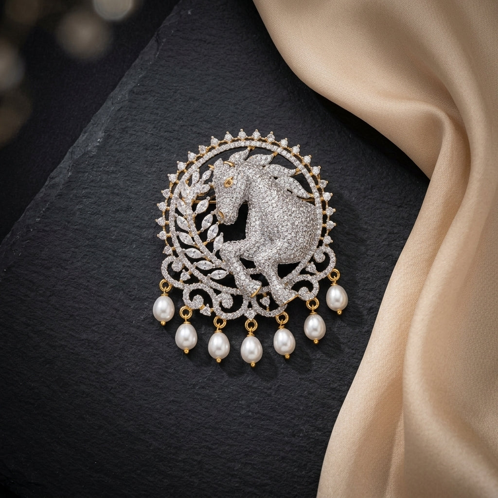 Cavalier Pearl Brooch · Pin-Back Lapel Pin · Available in Silver & Gold