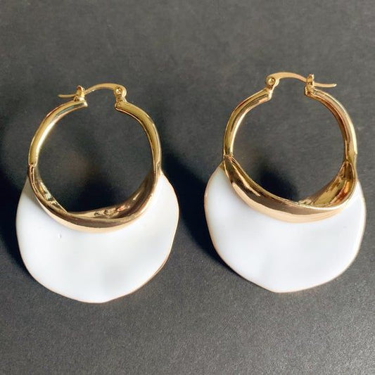 Eva Irregular Hoop Earrings – Gold Plated with Enamel Finish (Brown | White | Red)