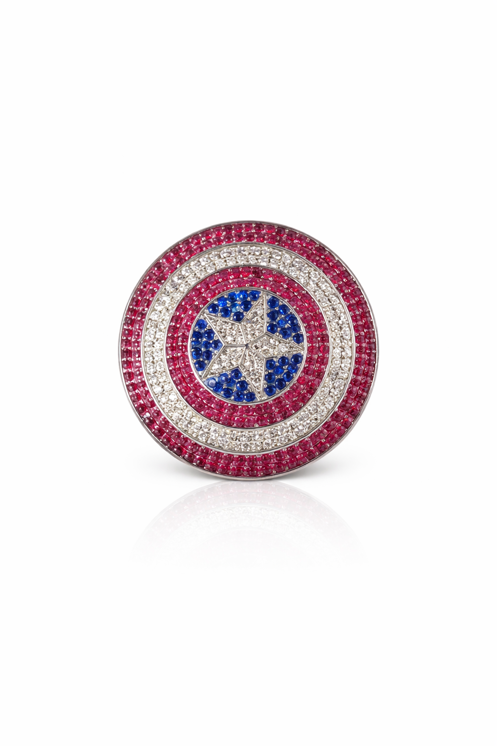 Patriot Shield Star Brooch – Dark Pink Blue Crystal Statement Pin