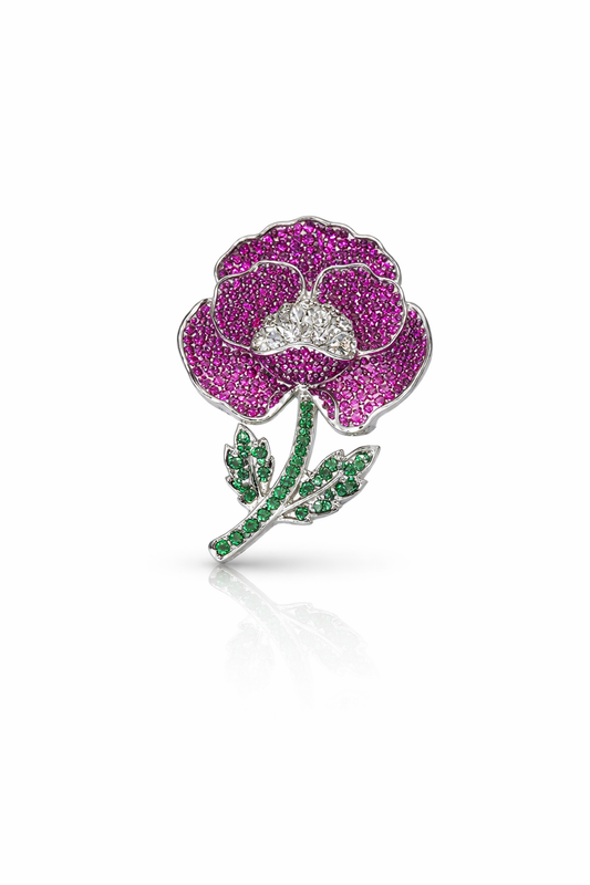 Rosea Bloom Crystal Brooch – Dark Pink Floral Statement Pin