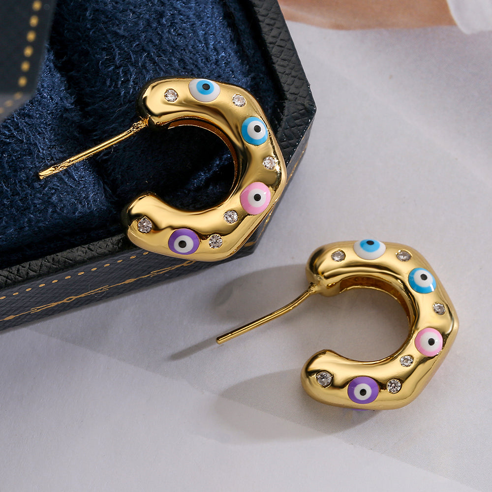 Evil Eye Huggie Hoops