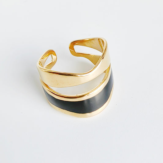Enamel Wave Adjustable Rings – Gold Finish (Black, Mint, Green)