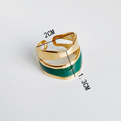 Enamel Wave Adjustable Rings – Gold Finish (Black, Mint, Green)