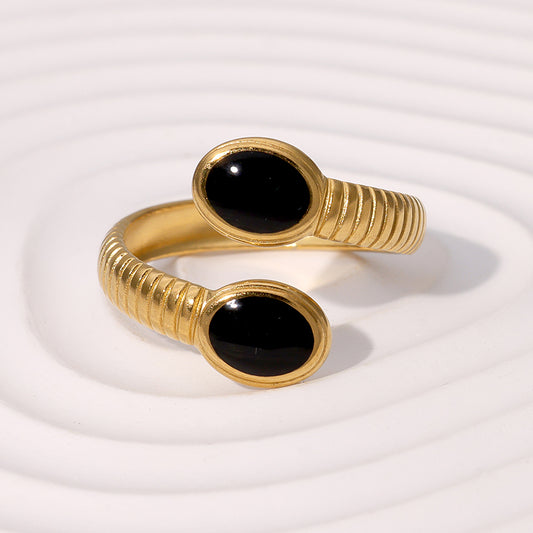 Gem Duo Adjustable Rings – Gold Finish (Black, White, Red)