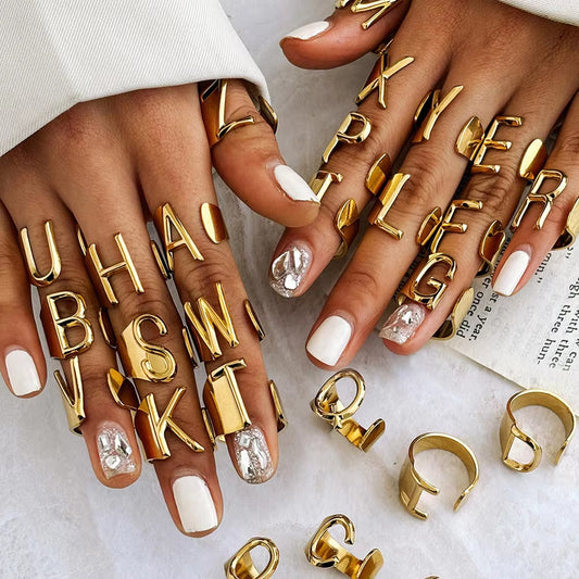 Gold Alphabet Rings Set – Anti-Tarnish Adjustable Initial Rings Under ₹999