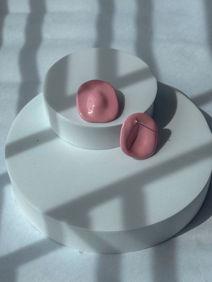 Eva Pink Irregular Stud Earrings – Minimalist Enamel Statement Jewelry