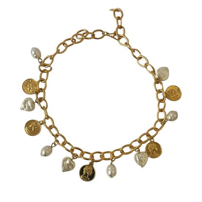 Gold Coin & Pearl Charm Necklace – Statement Anti-Tarnish Jewellery for Women