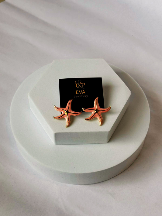 Eva Anti-Tarnish Starfish Stud Earrings – Lightweight Enamel Jewellery (Green | Peach) Under ₹999
