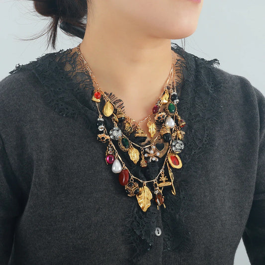3-in-1 Layered Necklace Set – Gold Plated Boho Charms with Colorful Stones & Pearls